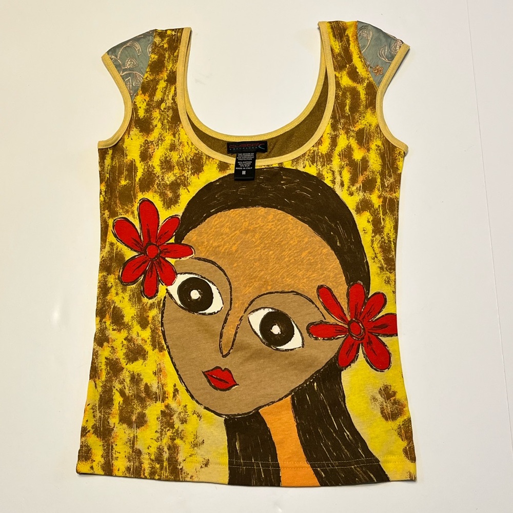vintage Custo Barcelona graphic Y2K pop-art woman portrait Tee Top